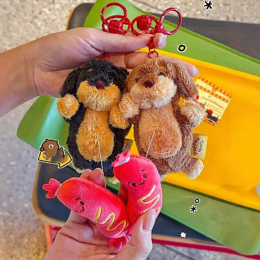 Sausage Plush Dog Bag Pendant Keychain, Cute Cartoon Plush Accessory