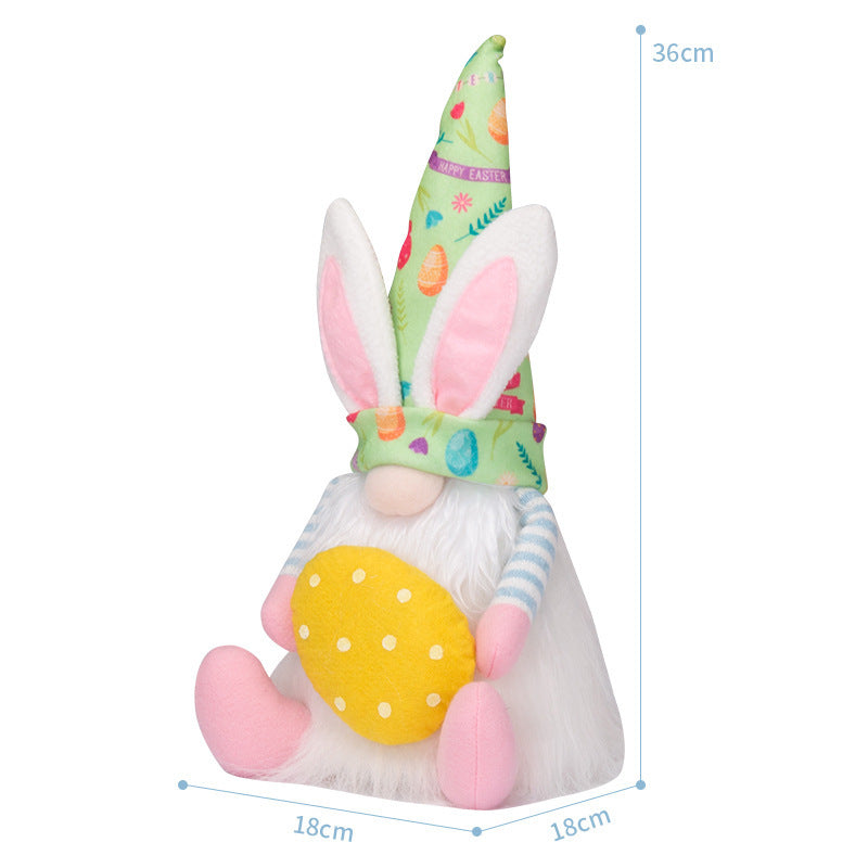 Charming Easter Decor: Faceless Bunny Doll Ornament (Pink/Green Cap).