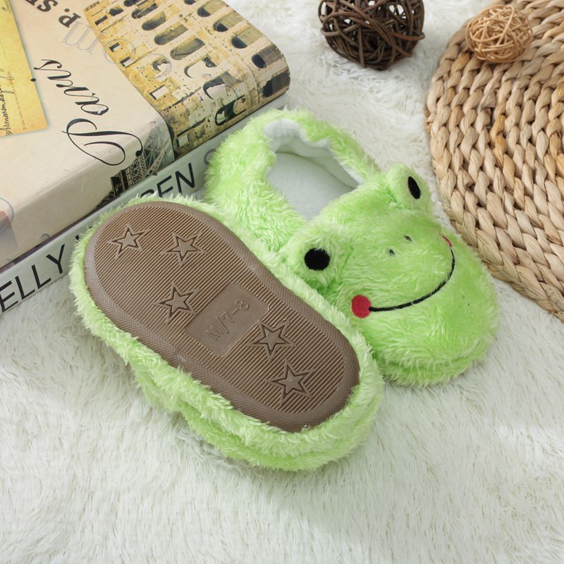 Cozy Jumps: Cute Cartoon Frog Indoor Plush Slippers for Children (Toddler to Pre-Teen).