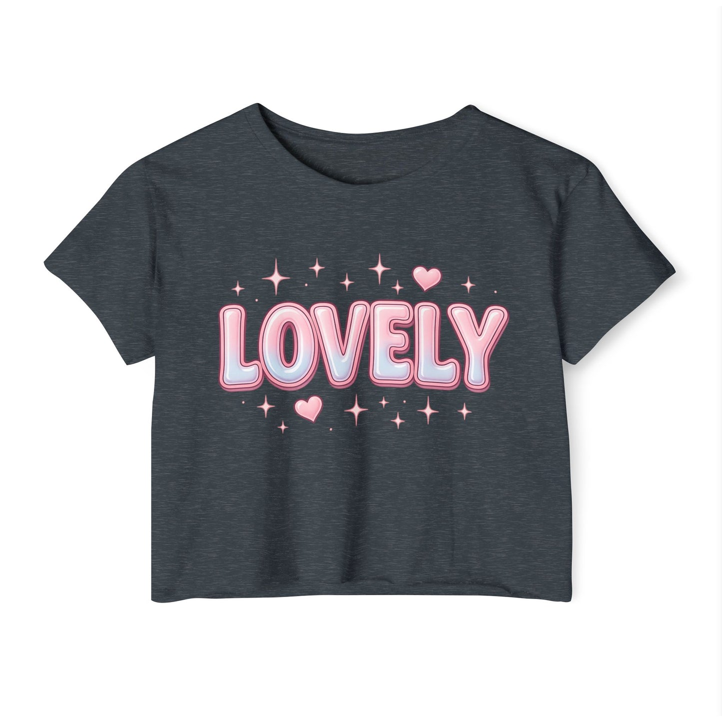 Lovely Crop Top | Cute Pink 'LOVELY' Graphic Festival Tee for Women