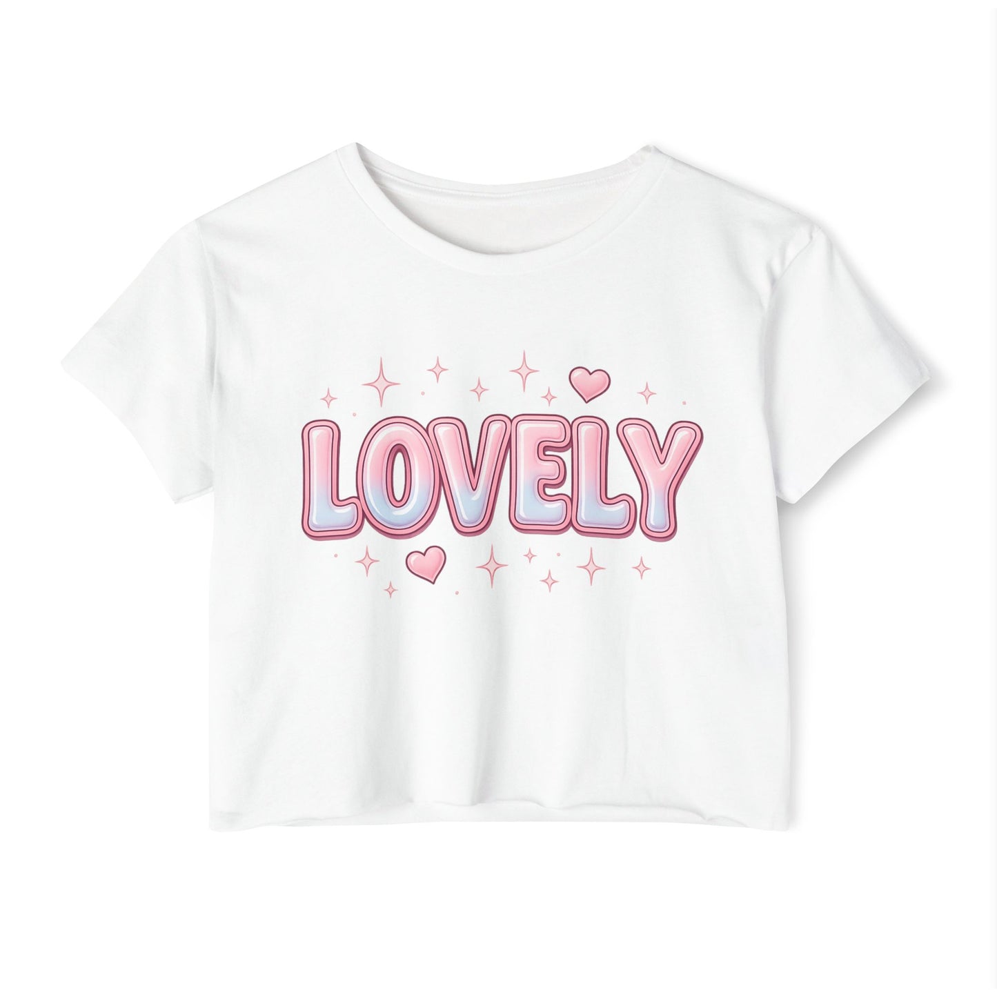 Lovely Crop Top | Cute Pink 'LOVELY' Graphic Festival Tee for Women
