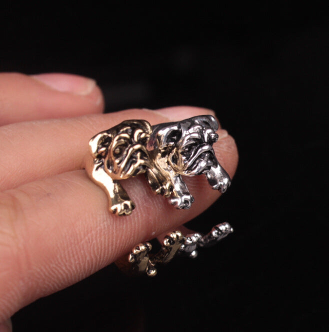 Pug & Shar Pei Dog Ring, Alloy Geometric Pet-Themed Fashion Jewelry