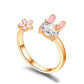 Beautiful Girl Heart Flower Ring, Cute Bunny Ring with Inlaid Gems (Women’s)