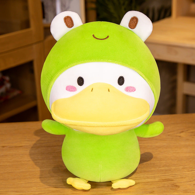 Costume Cuddle: Cute Cross-Dressing Duck Doll Plush Toy (33cm), Ideal for Sleeping.