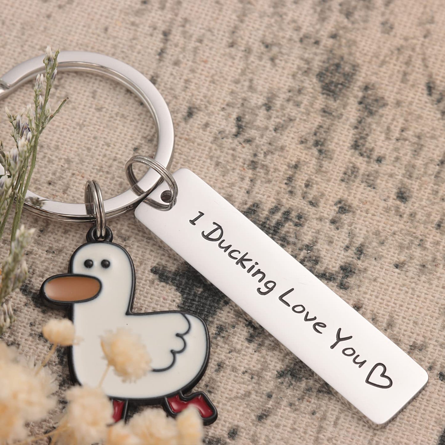 Punny Love: "Ducking Love You" Cute Duck Keychain Couples Gift (Stainless Steel).