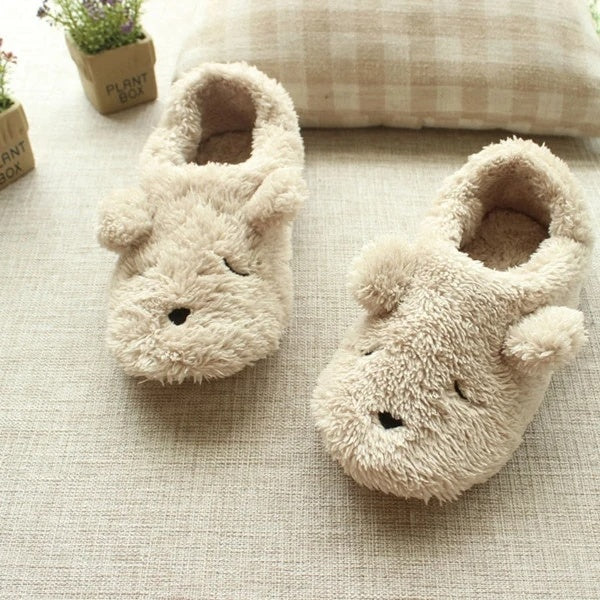 Home Cartoon Dog Soft Plush Slippers, Warm, Shock-Absorbing Indoor Winter Shoes