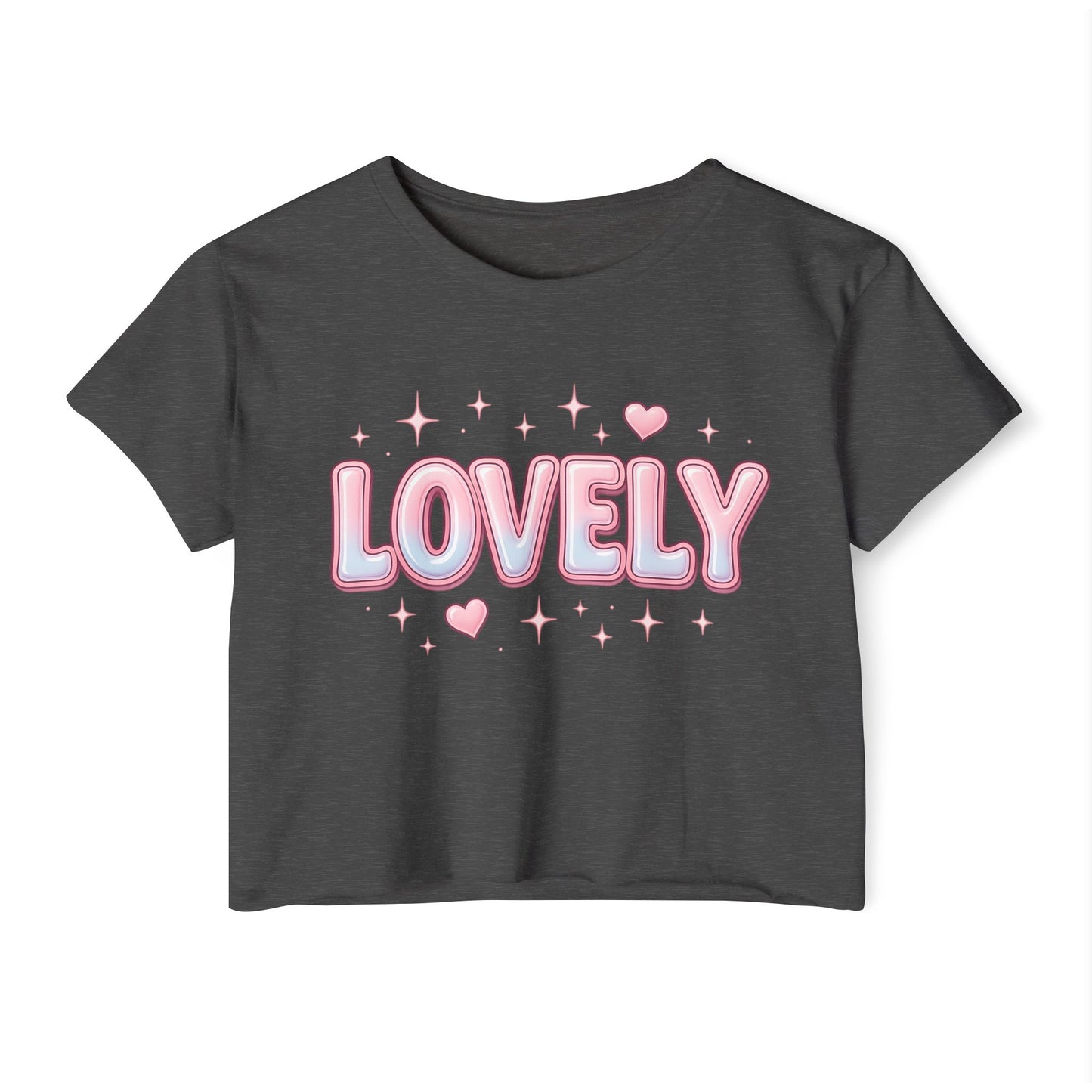 Lovely Crop Top | Cute Pink 'LOVELY' Graphic Festival Tee for Women