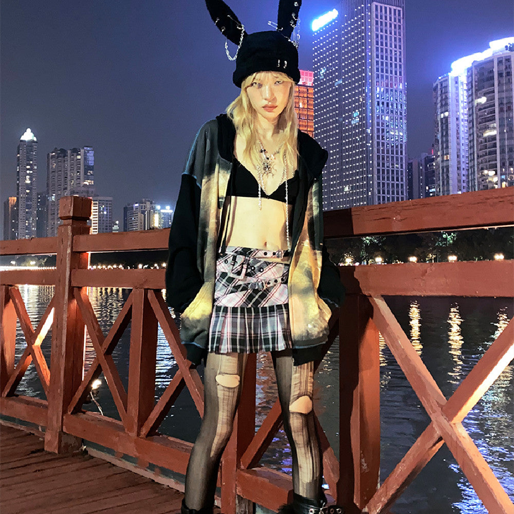 Fashion Rebellious Bunny Knitted Hat, Adjustable Black Street-Style Beanie