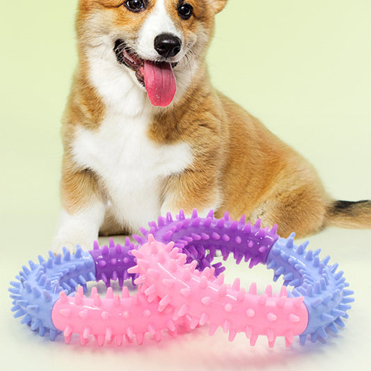 TPR Three-Color Piercing Ring Dog Toy, Durable Molar Chew Toy for Pets