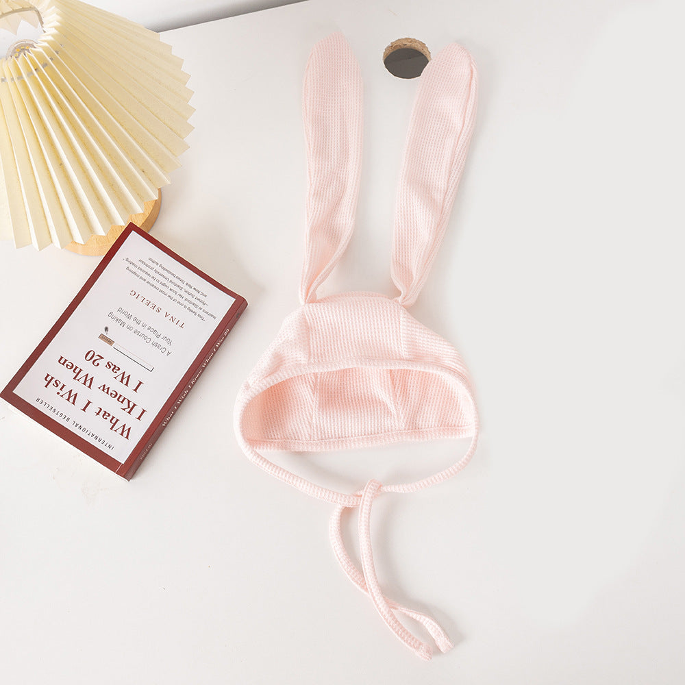 Children’s Fashion Waffle Bunny Ears Hat, Soft Solid-Color Polyester Cap