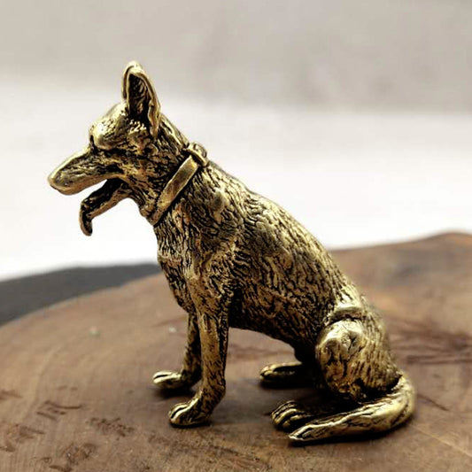 Brass Fortune Dog, Classical Copper Desk Ornament for Good Luck & Prosperity