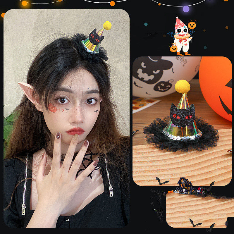 Spooky Chic: Halloween Duck Bill Hair Clip Ornaments (Lace, Pumpkin, Bat Hat Styles).