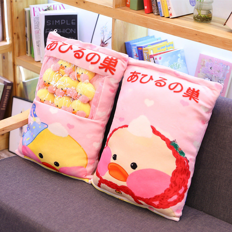 Kawaii LaLafanfan Café Duck Plush Pillow – 8pcs Ducklings Snack Bag Cushion Set