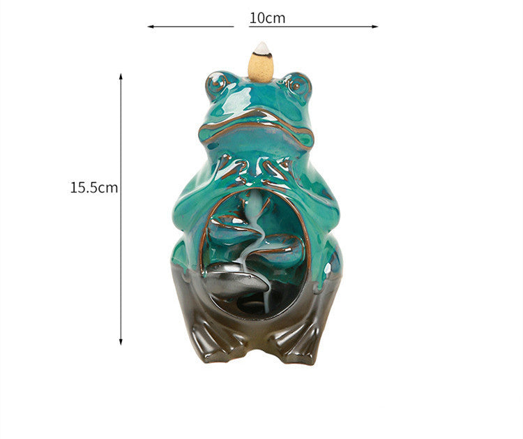 European Charm: Handmade Ceramic Frog Backflow Incense Burner (Kiln-Baked Green).