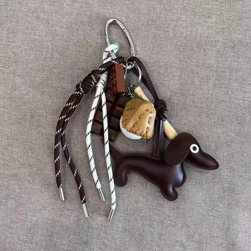 Handbag Pendant Sausage Dog Doll Keychain, Cute Polyester Dog Charm Accessory