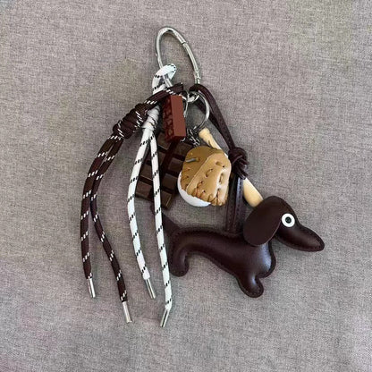 Handbag Pendant Sausage Dog Doll Keychain, Cute Polyester Dog Charm Accessory