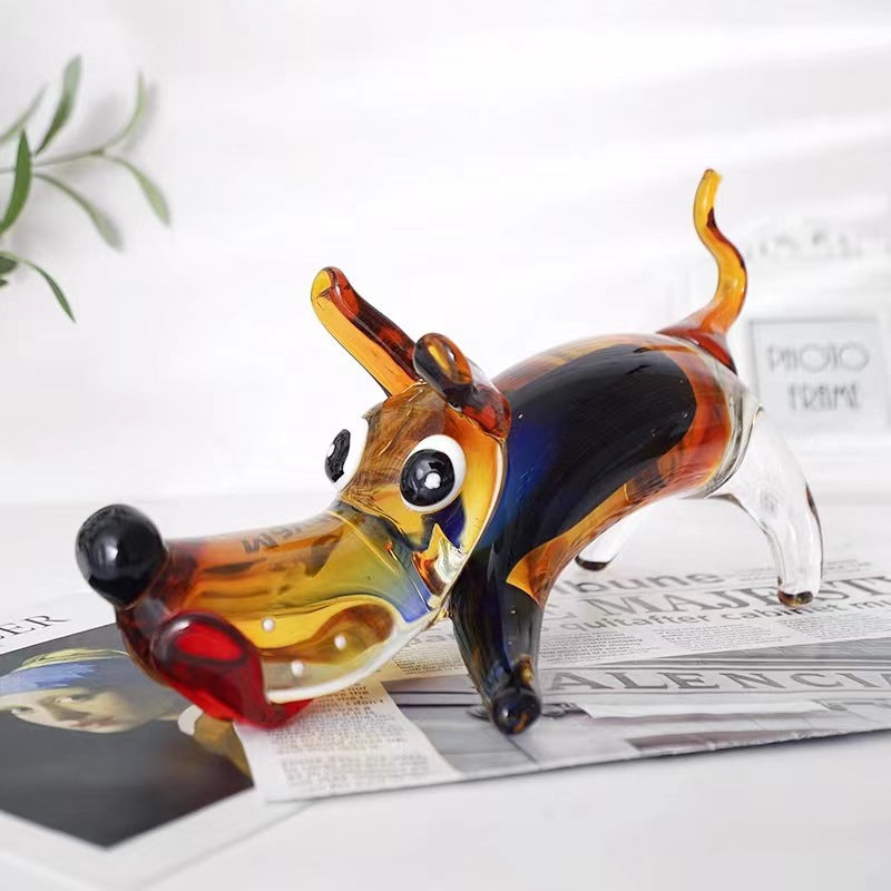 Handmade Colored Glass Dog Ornament, Light Luxury Sika Deer-Inspired Animal Decoration for Tea Table & Home Display