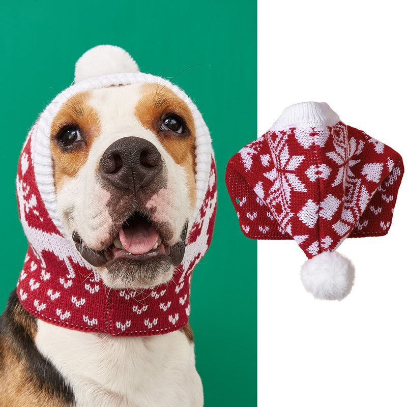 Knitted Christmas Snowflake & Elk Pet Hat, Warm Fur Ball Winter Cap for Dogs & Cats