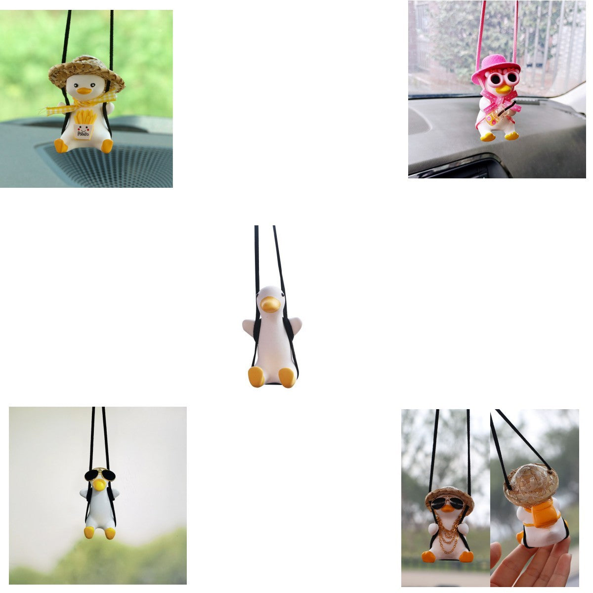 Charming Ride: Cute Anime Little Duck Swing Rearview Mirror Ornament (Resin, Multiple Styles).