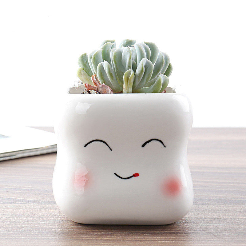 White Ceramic Animal Ornament with Tray, Dog, Cat & Hippo Decorative Planter (Small)