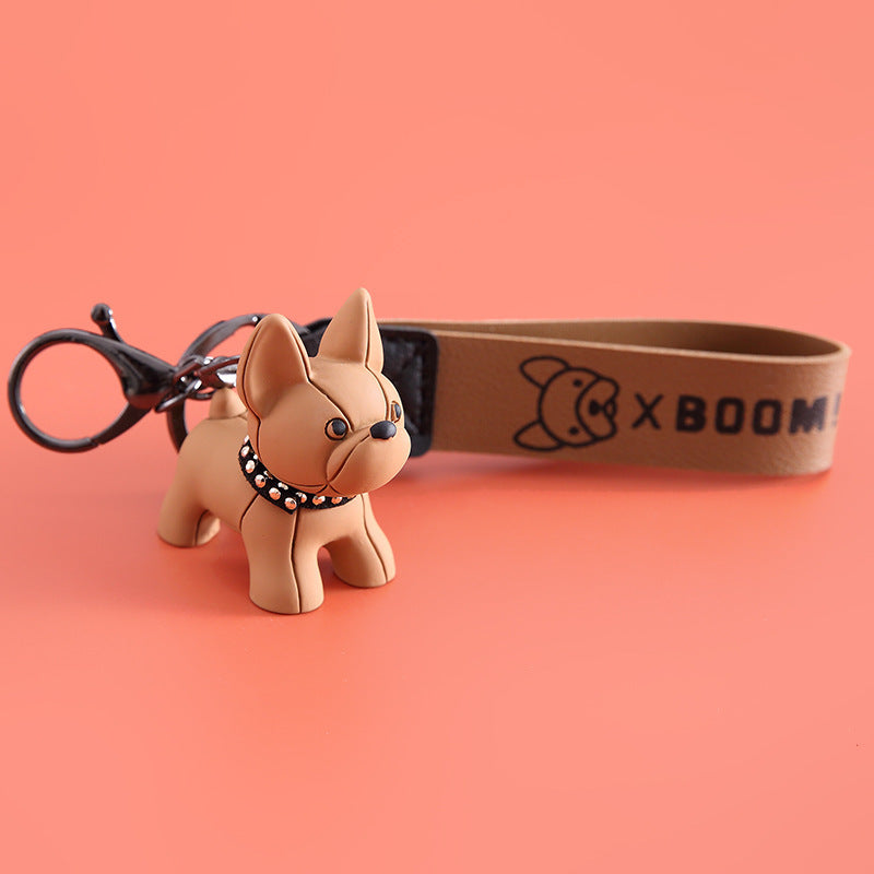 Cartoon Puppy Keychain with Hand Strap, Cute Resin & PU Leather Dog Pendant