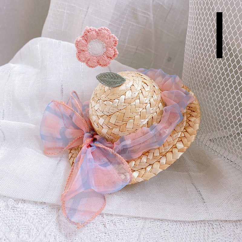 Pet Cute Knitted Straw Flower Hat, Cat & Dog Photography Prop Sun Hat