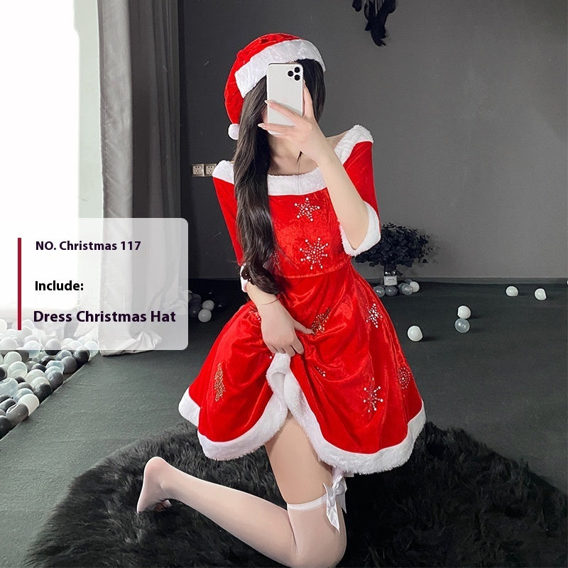 Christmas Bunny Cosplay Uniform, Gold Velvet Women’s Costume Set (Free Size)