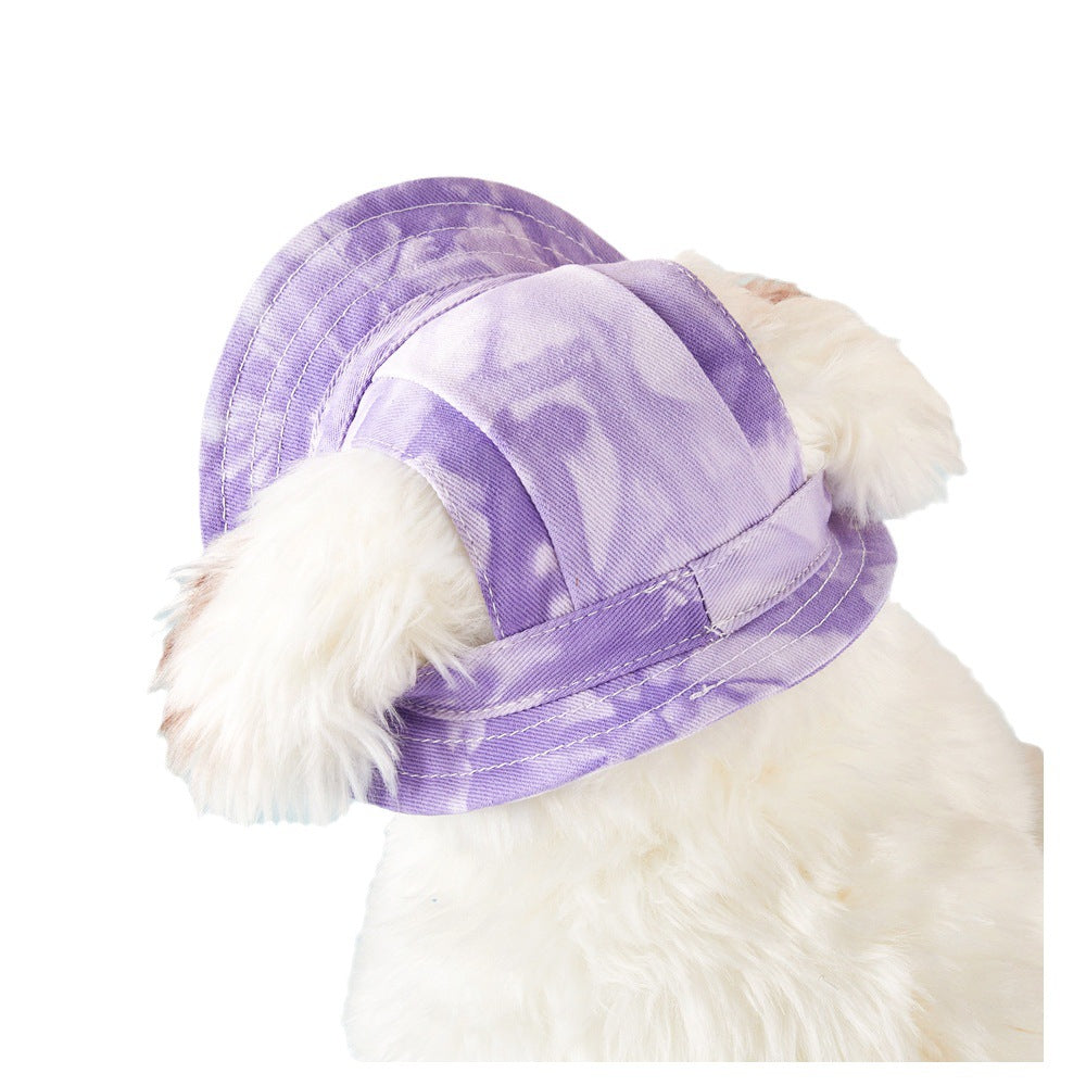 Tie-Dye Cotton Dog Sun Hat, Leaky Ears Anti-Shedding Pet Hat for All Seasons