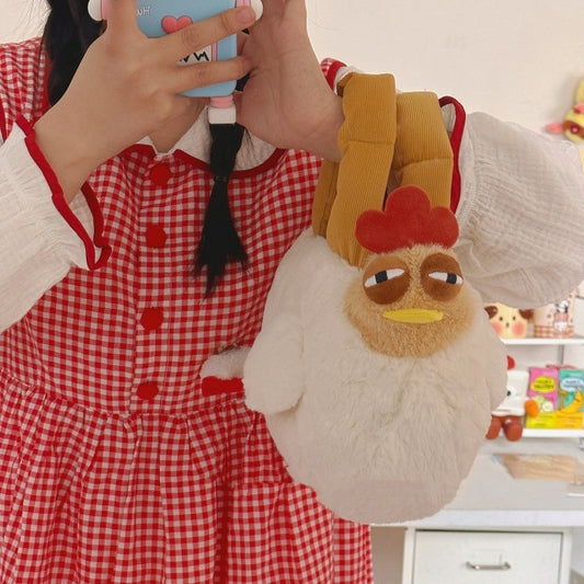 Farm-Fresh Style: Cartoon Chicken Doll Crossbody Bag (Cute Velvet Handbag).