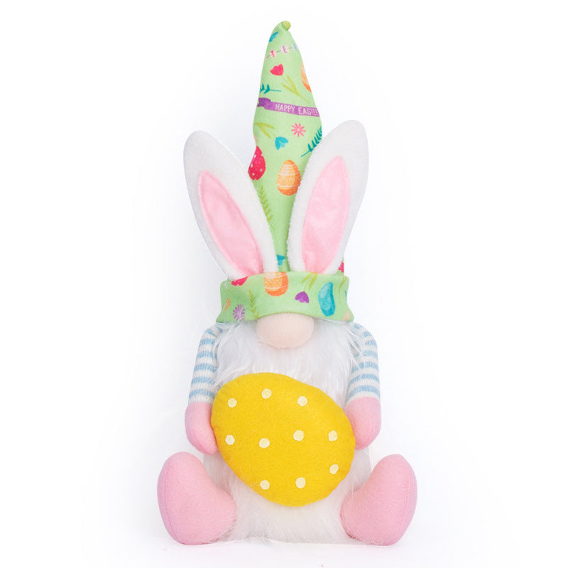 Charming Easter Decor: Faceless Bunny Doll Ornament (Pink/Green Cap).