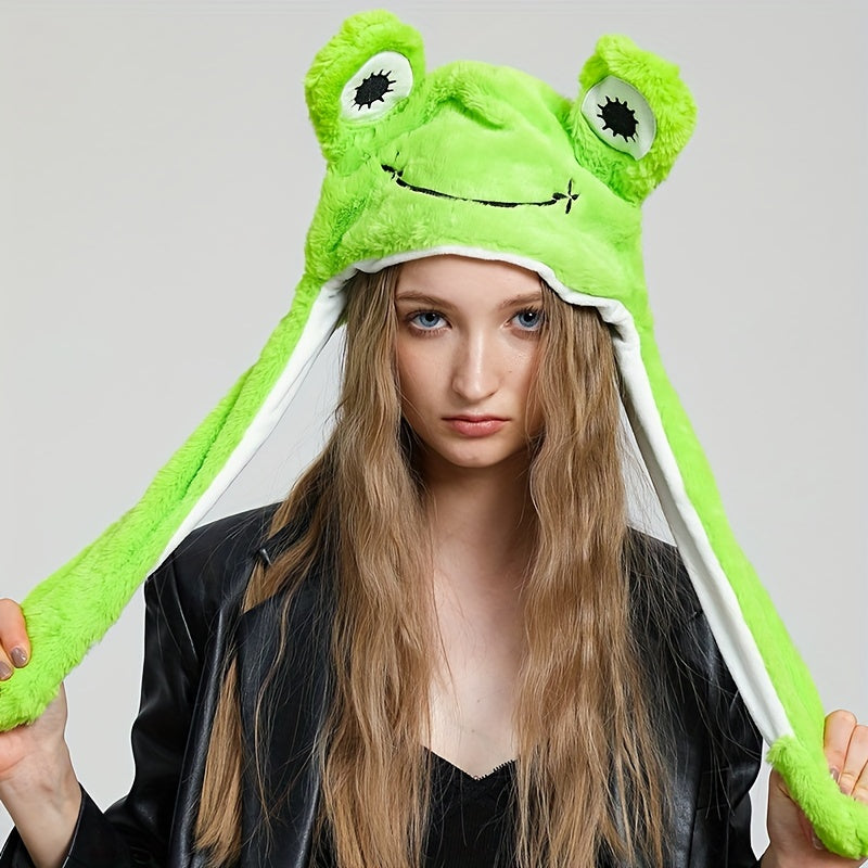 Cute Animal Moving Ear Hat, Plush Panda, Dog, Frog & Bunny Earflap Cosplay Hat for Women