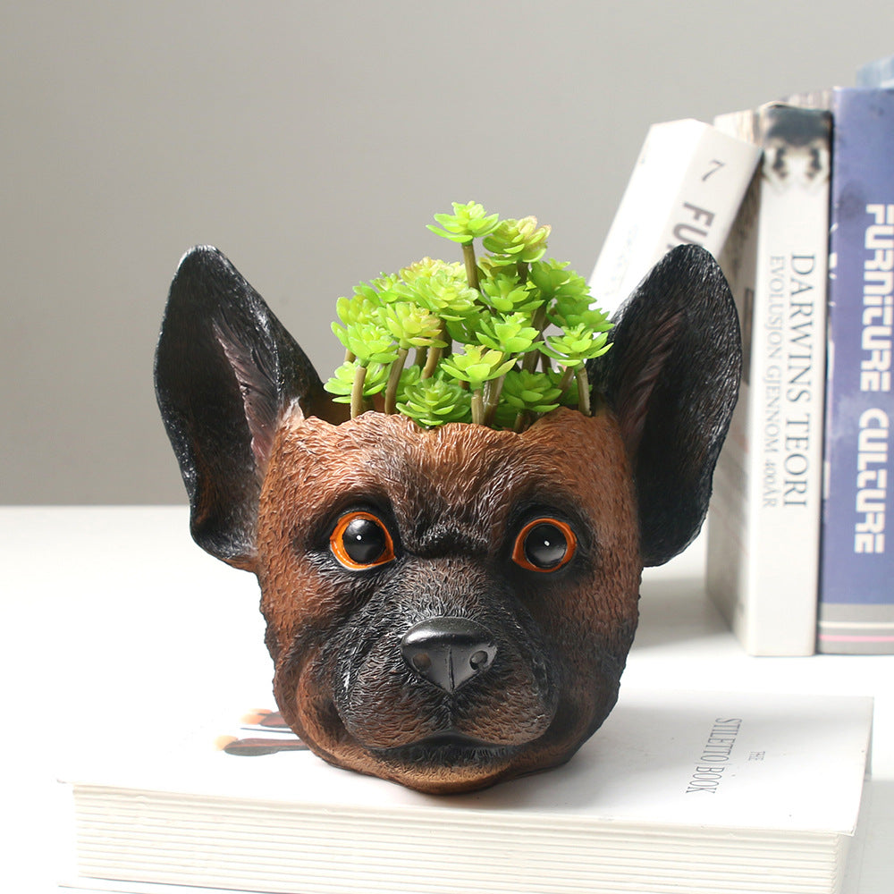 Personalized Resin Dog Flower Pot, Durable Shepherd Dog Planter for Home & Office Decor