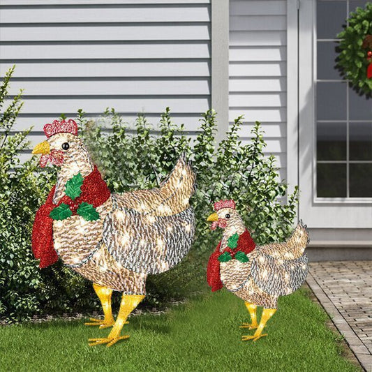 Festive Feathered Friends: Light-Up Chicken Christmas Scarf Garden Ornaments (Acrylic, Pastoral Style).
