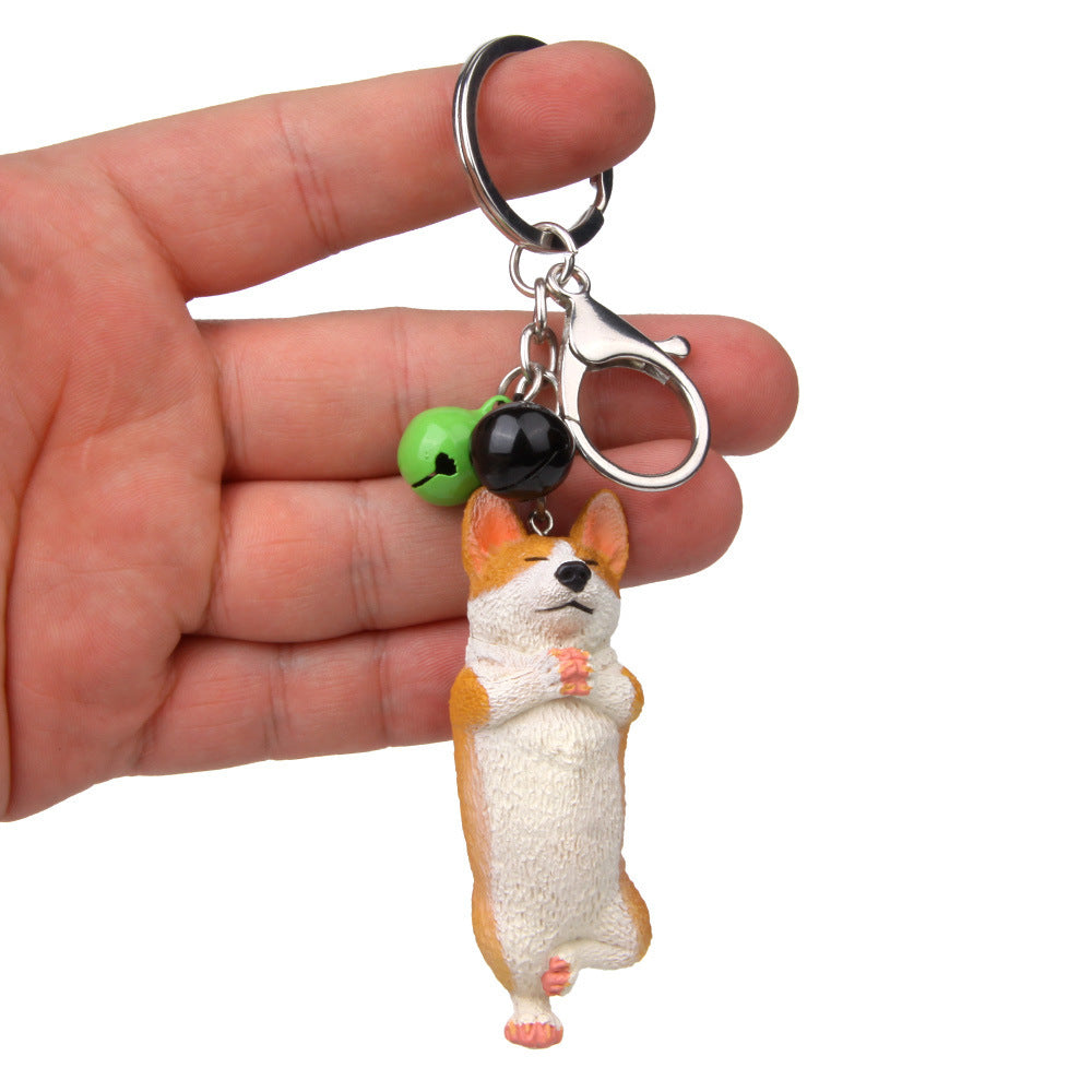Yoga Dog Independent Corgi Bell Keychain, PVC Resin Climbing Dog Pendant