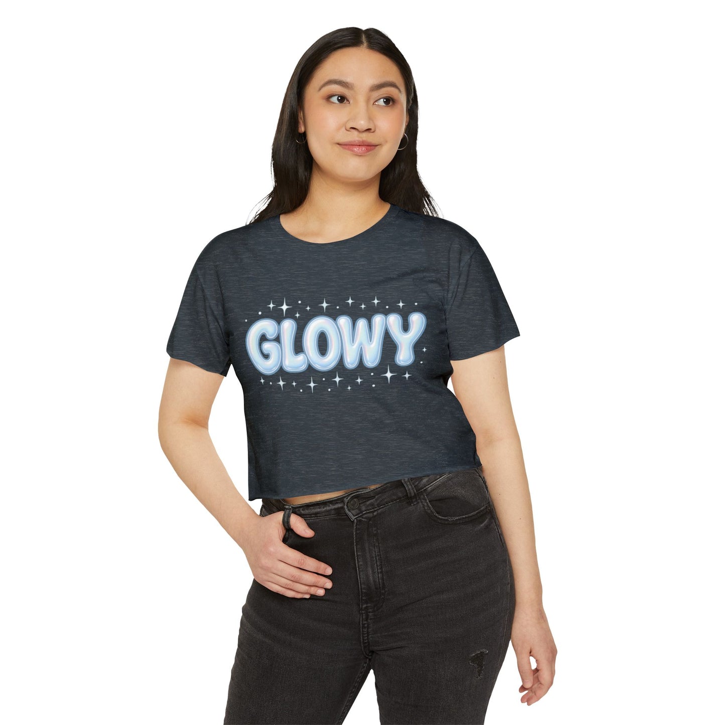 Glowy Festival Crop Top - Women’s Sparkle Graphic Tee for Raves & Festive Events