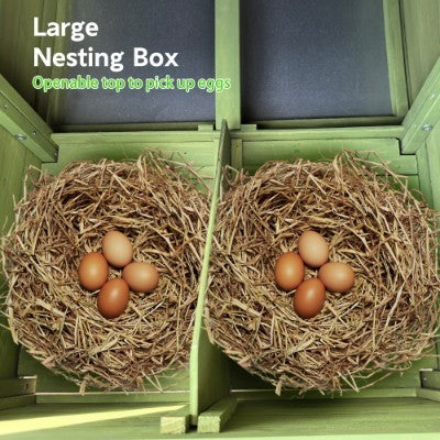 11.12 ft² Large Wooden Chicken Coop, Outdoor Hen House with 2 Free-Range Doors, 2 Nesting Boxes, Perch & Ventilation System (Green)