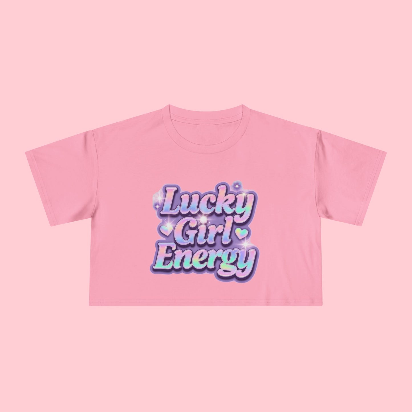 Lucky Girl Energy Crop Tee - Pastel Retro Graphic Women’s Top