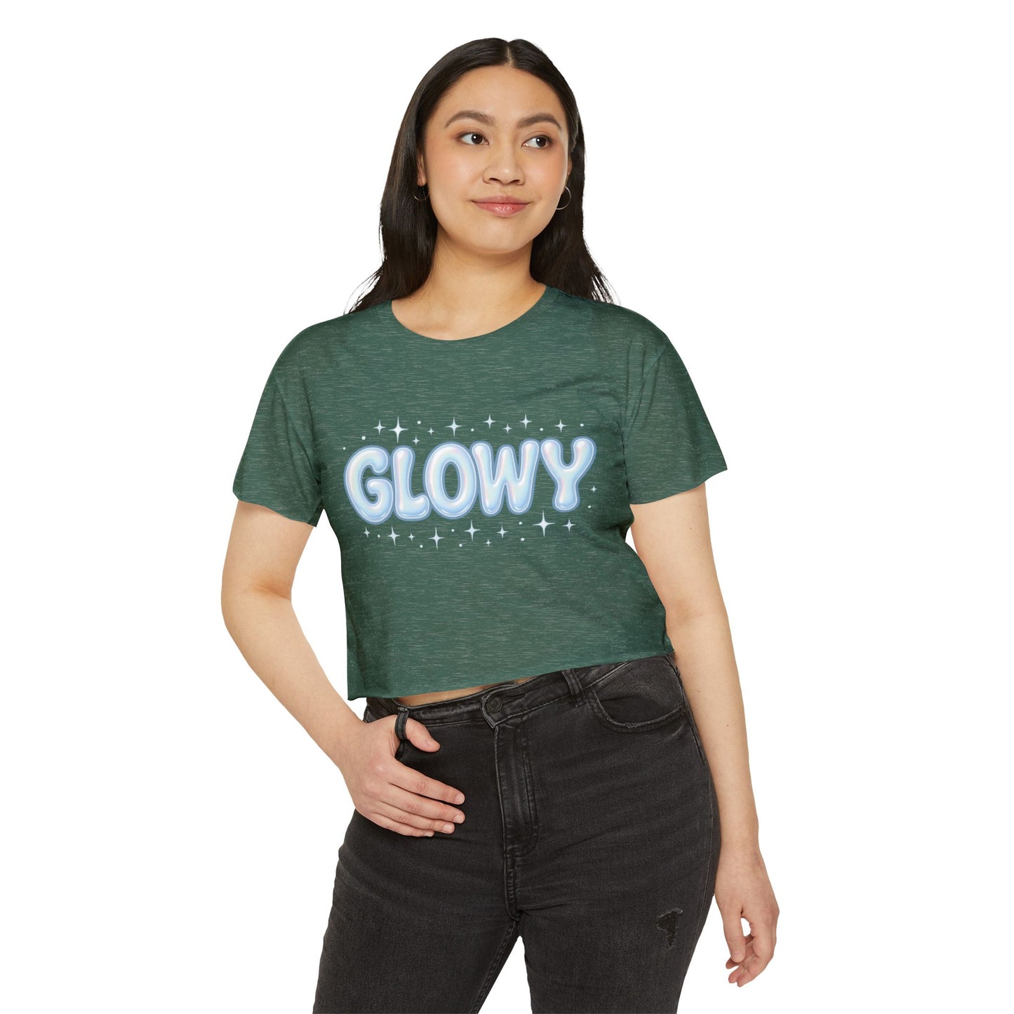 Glowy Festival Crop Top - Women’s Sparkle Graphic Tee for Raves & Festive Events