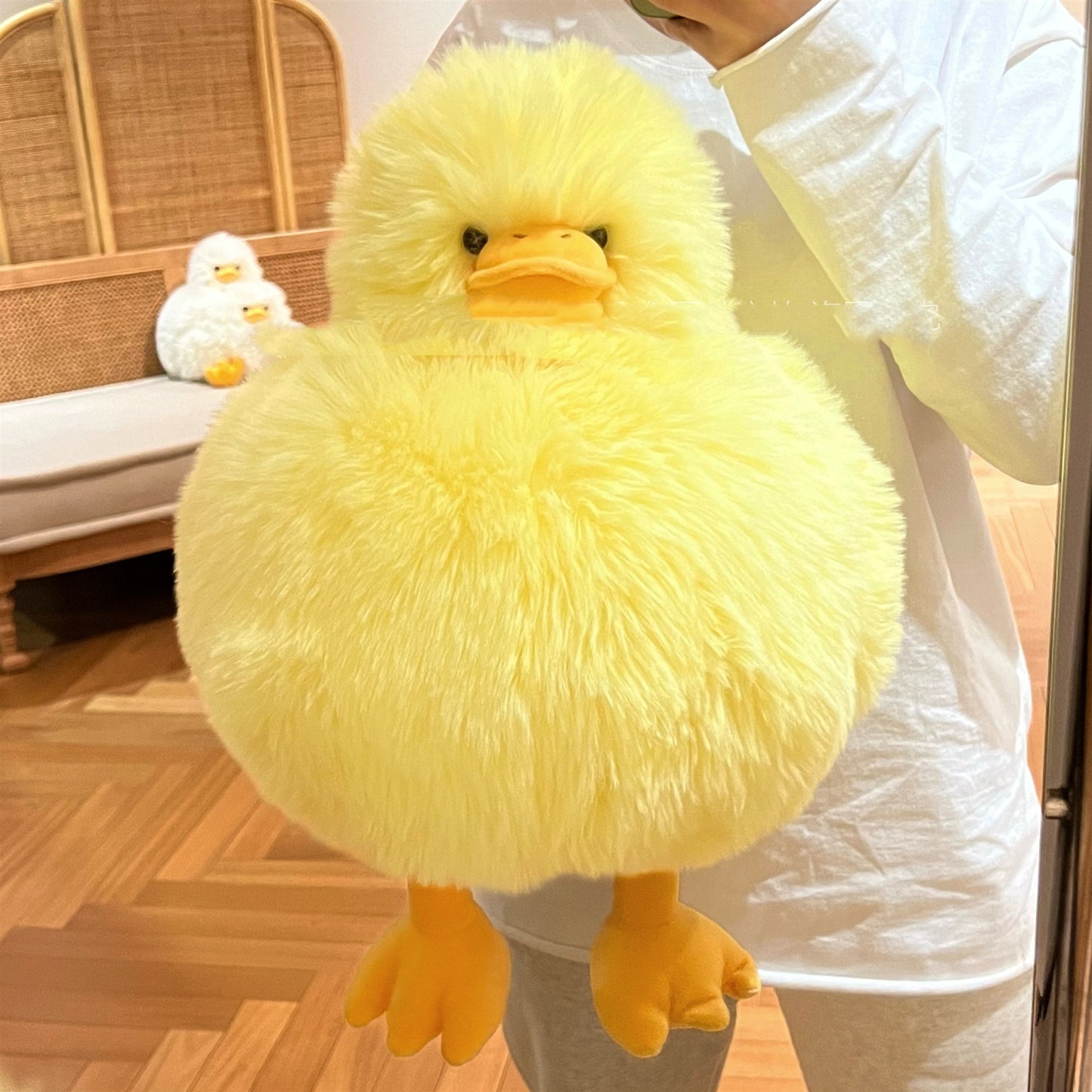 Ultra-Soft Comfort: Cute Fury Duck Plush Doll Pillow (Yellow or White).