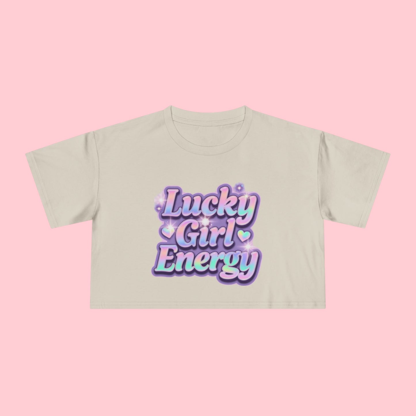 Lucky Girl Energy Crop Tee - Pastel Retro Graphic Women’s Top