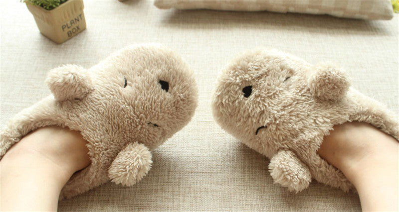 Home Cartoon Dog Soft Plush Slippers, Warm, Shock-Absorbing Indoor Winter Shoes
