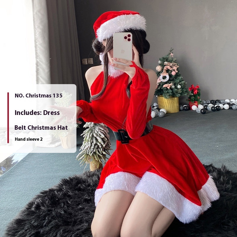 Christmas Bunny Cosplay Uniform, Gold Velvet Women’s Costume Set (Free Size)