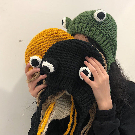 Cozy Winter Style: Cute Cartoon Frog Wool Hat for Children (Warm & Windproof).