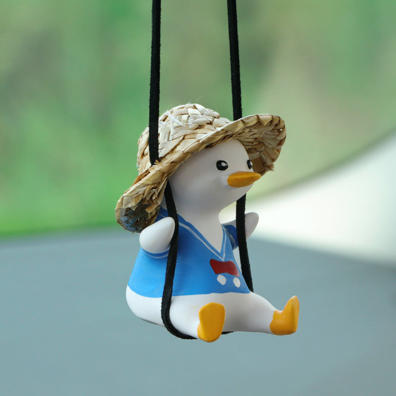 Charming Ride: Cute Anime Little Duck Swing Rearview Mirror Ornament (Resin, Multiple Styles).
