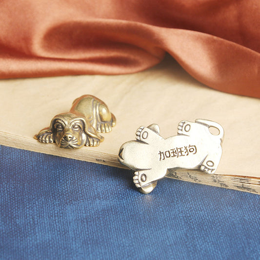 Pure Brass Zodiac Dog Desk Ornament, Lost-Wax Cast Tea Pet & Office Decoration