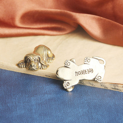 Pure Brass Zodiac Dog Desk Ornament, Lost-Wax Cast Tea Pet & Office Decoration