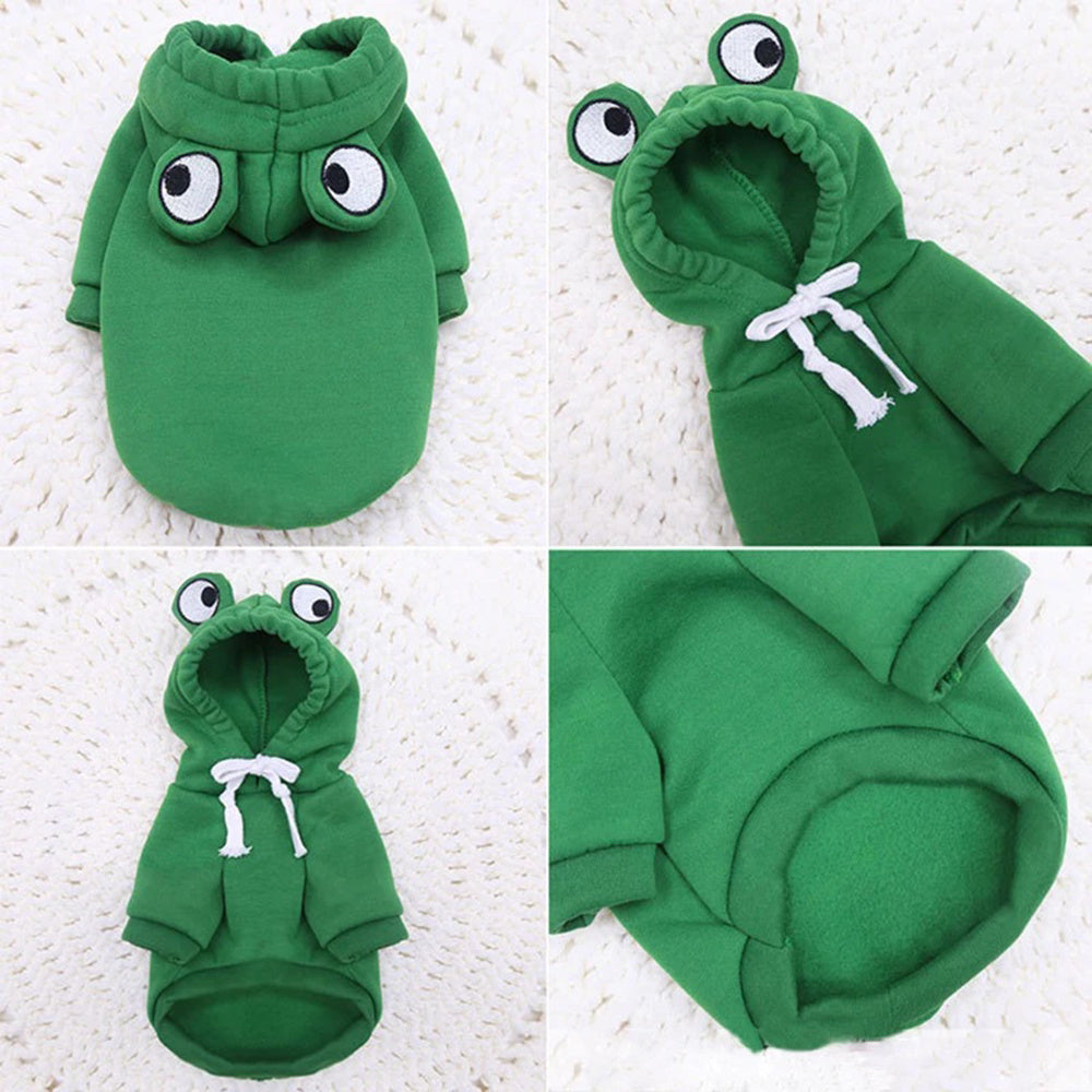 Hilarious Halloween: Soft Warm Frog Cosplay Pet Hoodie for Small Dogs and Cats.