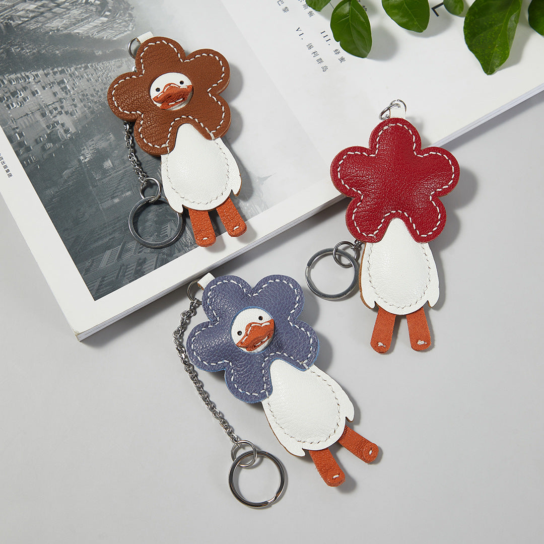 Craft Your Charm: Cute Leather Little Duck Pendant DIY Material Bag (Full Grain Sheepskin).