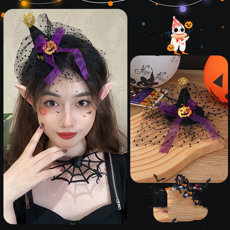 Spooky Chic: Halloween Duck Bill Hair Clip Ornaments (Lace, Pumpkin, Bat Hat Styles).
