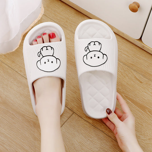 Cute Cartoon Dog Slippers, Summer Solid Color Non-slip Rhombus Bathroom Indoor House Shoes for Men & Women